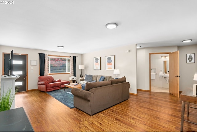 living room with hardwood / wood-style floors