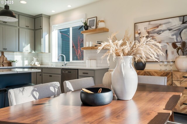 room details featuring a brick fireplace and built in features