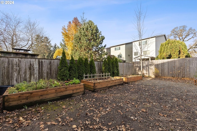 view of yard featuring fence private yard and a vegetable garden