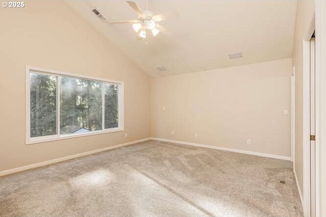 interior space featuring ceiling fan and high vaulted ceiling