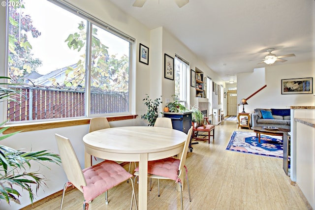 dining room featuring light hardwood / wood-style floors and ceiling fan