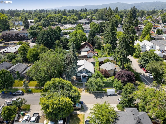 drone / aerial view with a mountain view