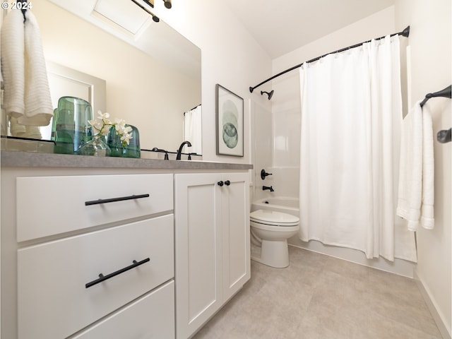 full bathroom featuring toilet, vanity, and shower / tub combo