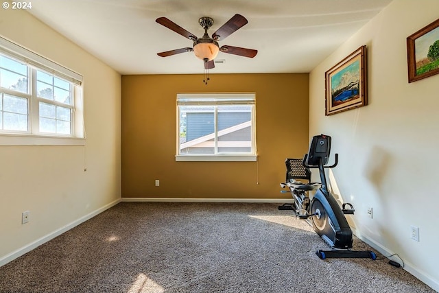 exercise area with ceiling fan