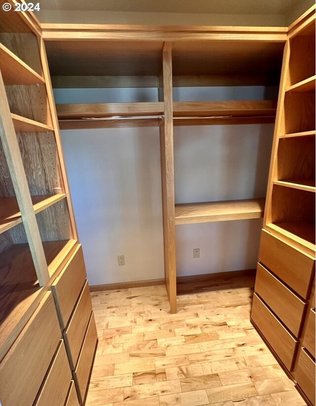 spacious closet with light hardwood / wood-style floors