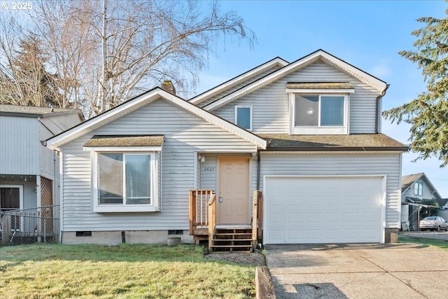 2427 SW 218th Dr, Beaverton, OR 97003 - view of front of property with concrete driveway, an attached garage, and a chimney