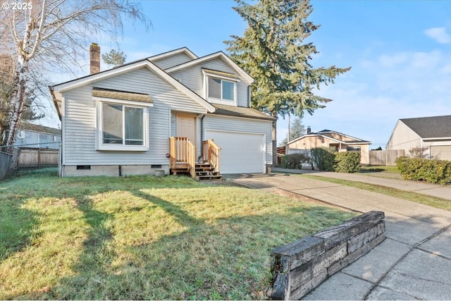 2427 SW 218th Dr, Beaverton, OR 97003 - view of front facade featuring concrete driveway, a garage, a chimney, and crawl space