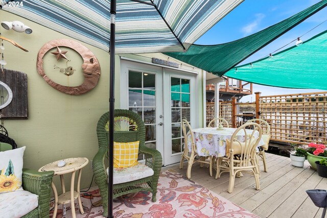 wooden terrace with french doors