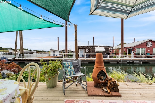 deck with a water view