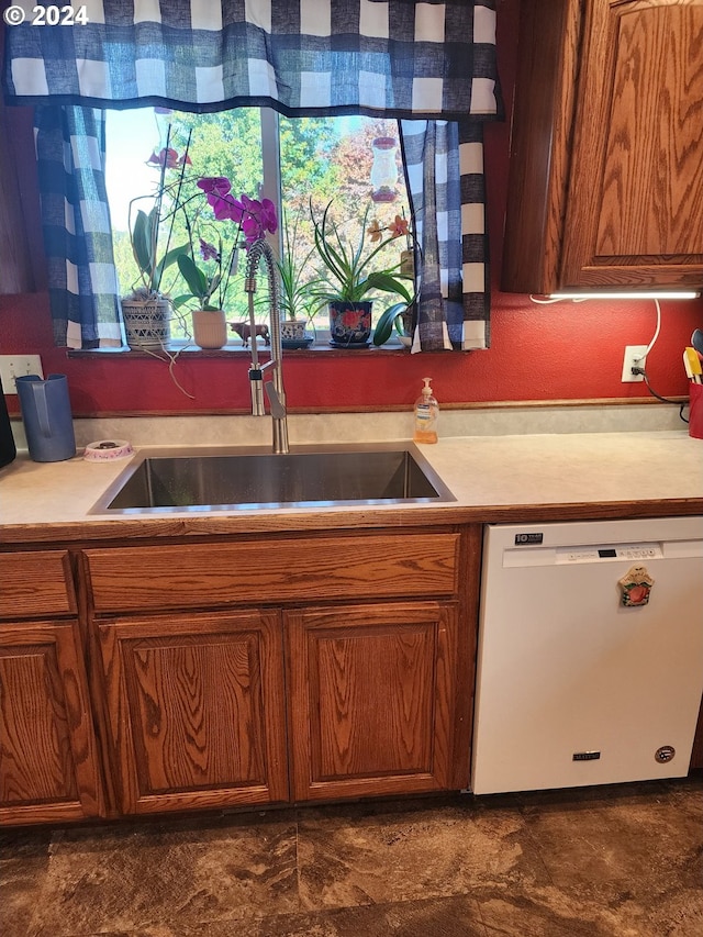 kitchen featuring white dishwasher and sink