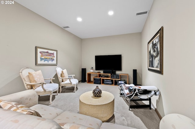 living room featuring light colored carpet