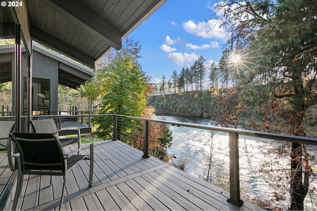 wooden deck with a water view