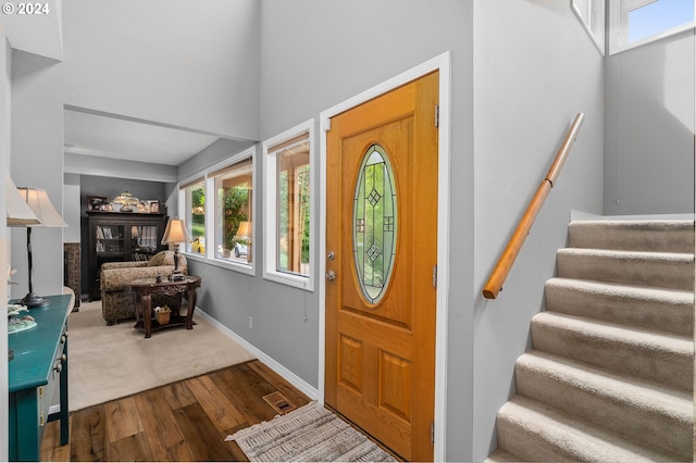 foyer entrance with hardwood / wood-style flooring