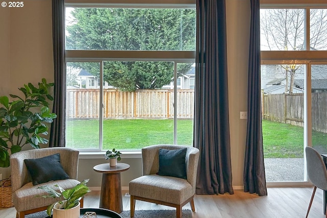 living area featuring light hardwood / wood-style flooring