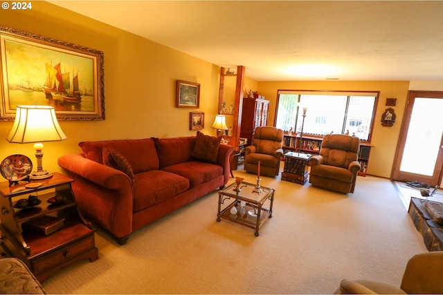 living room with light carpet