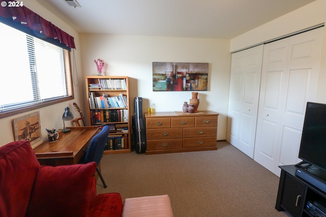 home office featuring carpet flooring