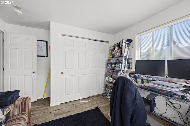 office space with hardwood / wood-style flooring