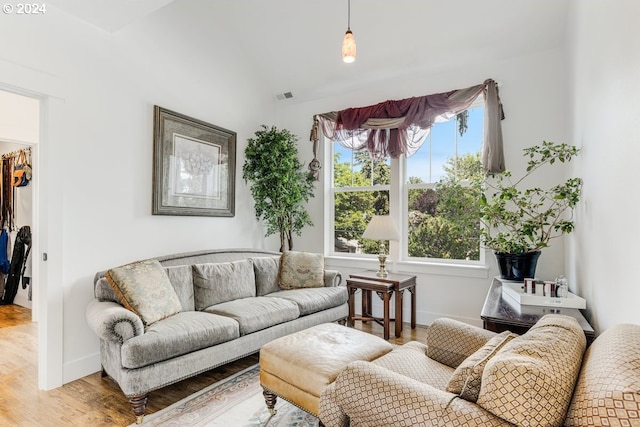 living room with hardwood / wood-style flooring