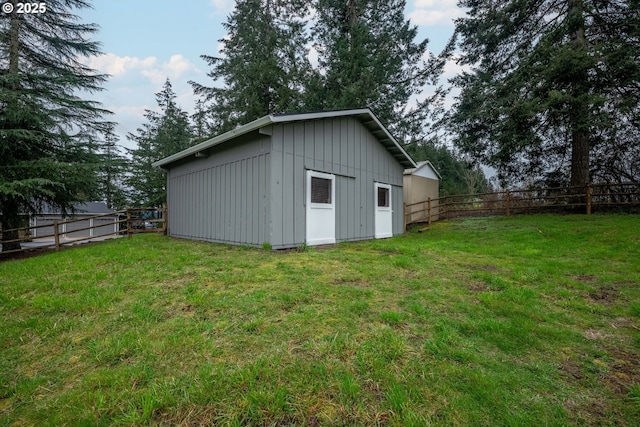 view of outdoor structure with a fenced backyard