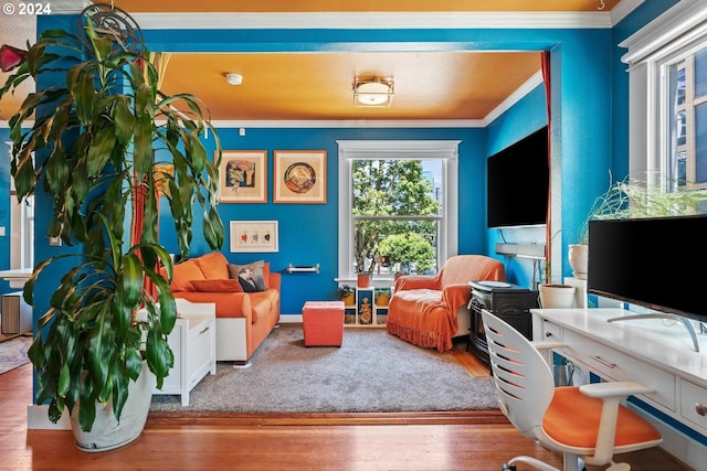 1104 SW Columbia St Unit 105, Portland, OR 97201 - office area featuring wood finished floors and crown molding