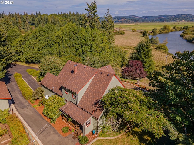 drone / aerial view featuring a water view