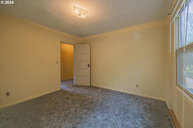 spare room with dark carpet and a wealth of natural light