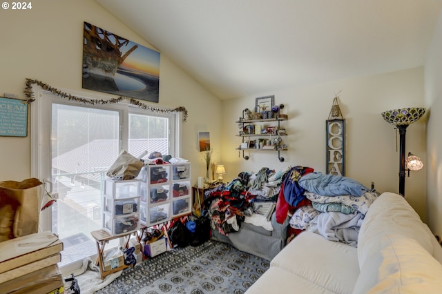 living room with lofted ceiling