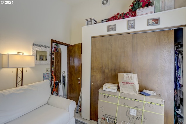 carpeted bedroom with a closet