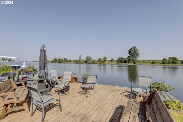 dock area with a water view