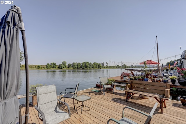 dock area with a water view