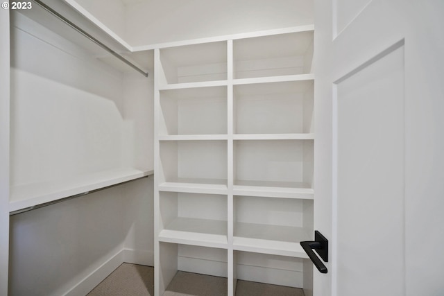 walk in closet with carpet