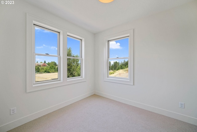 unfurnished room with light colored carpet