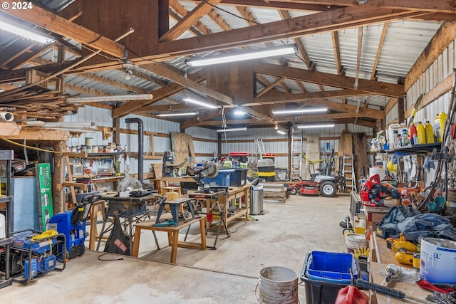 garage featuring a workshop area