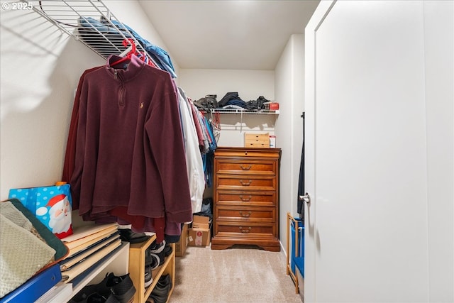 walk in closet with carpet