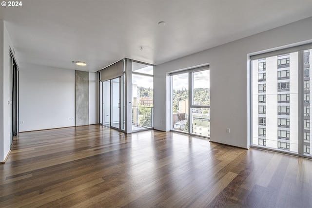 unfurnished room with wood-type flooring and expansive windows