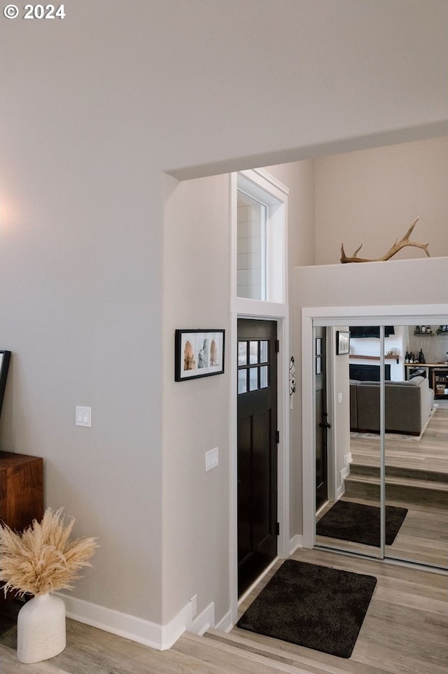 entryway with wood-type flooring