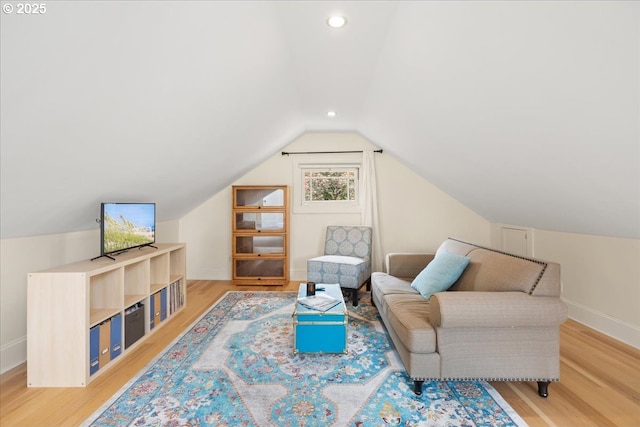 1718 23rd Ave, Forest Grove, OR 97116 - sitting room featuring wood finished floors, vaulted ceiling, baseboards, and recessed lighting