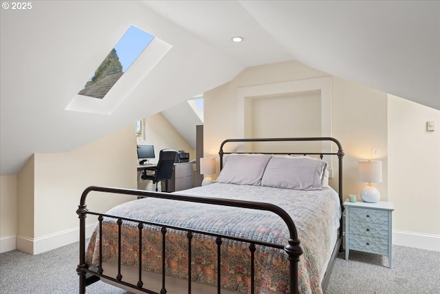 1718 23rd Ave, Forest Grove, OR 97116 - bedroom featuring carpet floors, a skylight, baseboards, lofted ceiling, and an office area