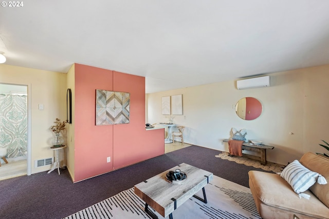 carpeted living room featuring a wealth of natural light and a wall unit AC