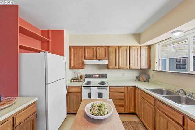 kitchen with sink and white appliances