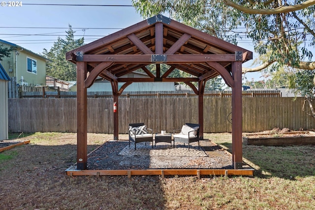 view of yard featuring a gazebo and an outdoor living space