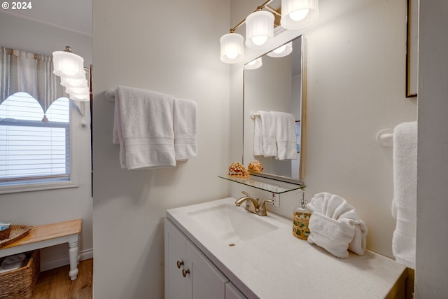 bathroom featuring vanity and wood-type flooring