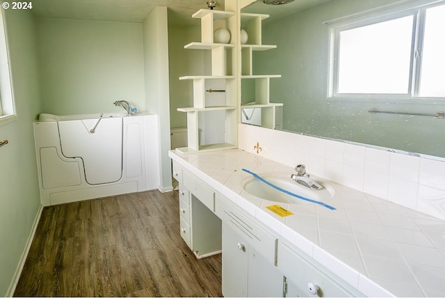 bathroom with vanity and wood-type flooring