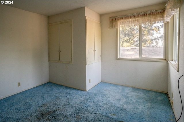 unfurnished bedroom featuring light carpet and a closet