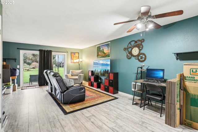 1763 NE 19th St, Gresham, OR 97030 - living area with wood finished floors, ceiling fan, and a desk