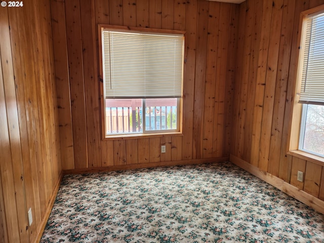 unfurnished room with plenty of natural light and wood walls