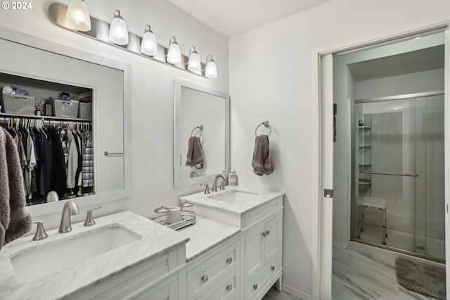 bathroom featuring vanity and walk in shower