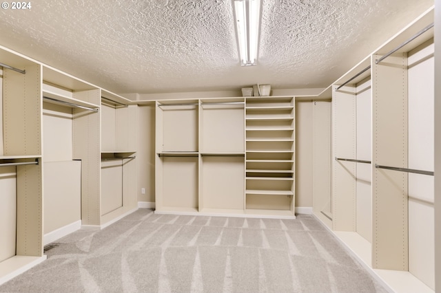 spacious closet featuring light colored carpet