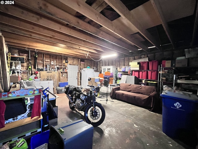 garage featuring white refrigerator