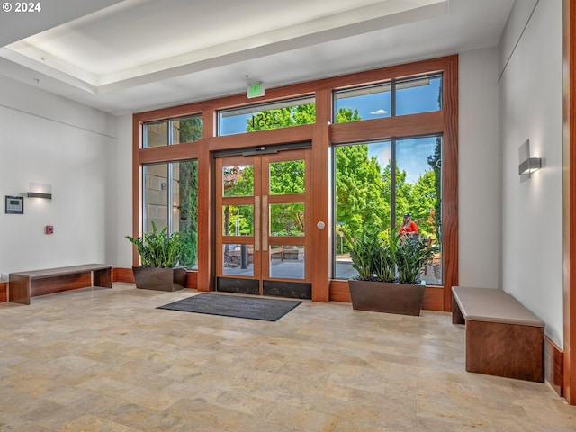 interior space with a raised ceiling and plenty of natural light